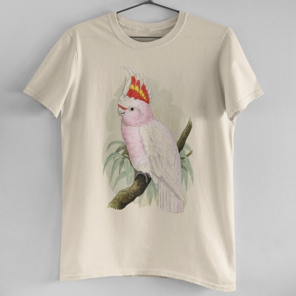 Pink Cockatoo Vintage Parrot Print Short Sleeve Graphic Tee T-shirt S M L XL - Picture 3 of 5
